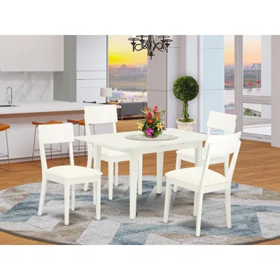 East West Furniture Noad5-lwh-lc 5-piece Rectangular Dinette Set 4 Wooden Dining Chairs With Ladder Back And A Faux Leat In Brown