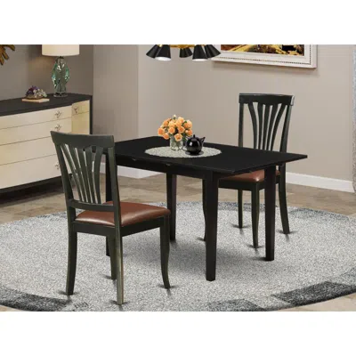 East West Furniture Noav3-blk-lc 3-pc Dining Set 2 Upholstered Dining Chairs With Slatted Back And A Faux Leather Seat A In Black