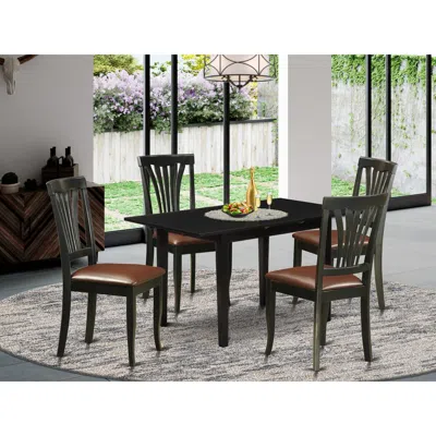 East West Furniture Noav5-blk-lc 5-pc Dining Room Table Set 4 Wooden Dining Chairs With Slatted Back And A Faux Leather  In Black