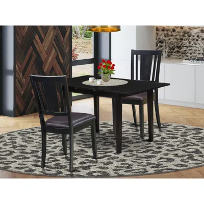 East West Furniture Nodu3-blk-lc 3-pc Rectangular Dining Table Set 2 Wooden Dining Chairs With Panel Back And A Faux Lea In Black