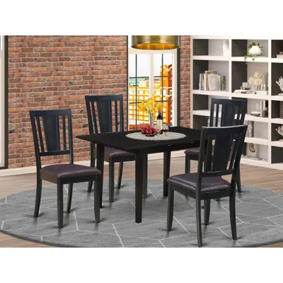 East West Furniture Nodu5-blk-lc 5-pc Rectangular Dining Table Set 4 Dining Chairs With Panel Back And A Faux Leather Se In Black