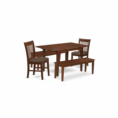 East West Furniture Nofk5c-mah-c 5 Pc Dining Room Set With Bench - Table Plus 2 Dining Chairs And 2 Benches