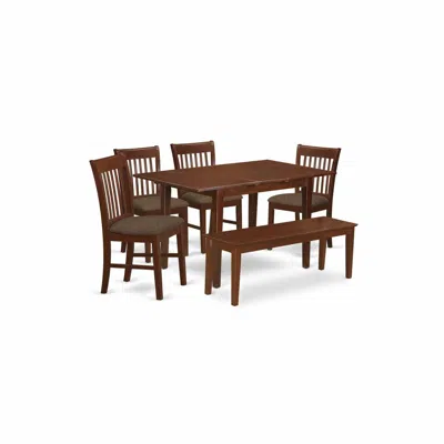 East West Furniture Nofk6c-mah-c 6 Pc Dining Room Set With Bench - Table And 4 Dining Chairs Plus Dining Bench