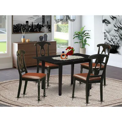 East West Furniture Noke5-blk-lc 5-pc Dining Room Set 4 Dining Room Chairs With Napoleon Back And A Faux Leather Seat An In Black