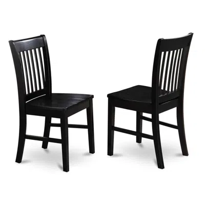 East West Furniture Norfolk Dining Chair Wood Seat Black Finish, Set Of 2