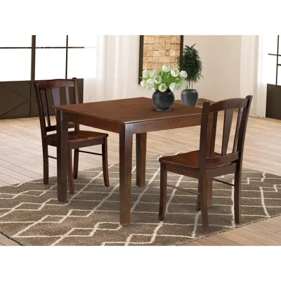 East West Furniture Oxdl3-mah-w - 3-pc Dining Room Table Set- 2 Wooden Chair And Kitchen Dining Table - Wooden Seat And  In Brown