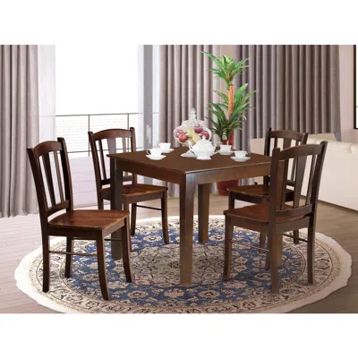 East West Furniture Oxdl5-mah-w - 5-pc Dining Room Table Set- 4 Dining Chair And Dining Table - Wooden Seat And Slatted  In Gold