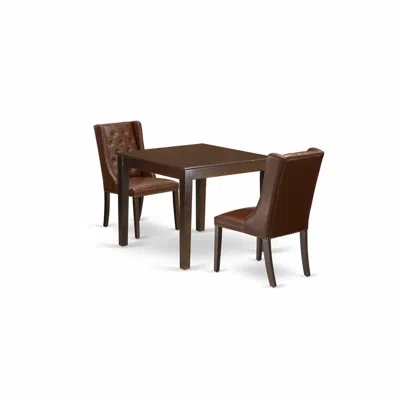 East West Furniture Oxfo3-mah-46 3-piece Dining Room Table Set Includes 1 Wood Dining Table And 2 Brown Linen Fabric Uph