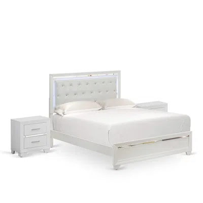 East West Furniture Pandora 3-piece Bedroom Set With A Queen Size Bed 2 Wooden Modern Nightstand