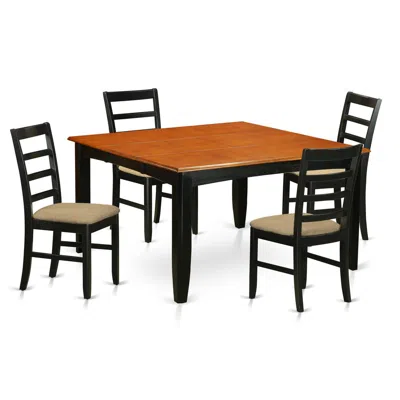 East West Furniture Parf5-blk-c 5 Pc Dining Set-square Dining Table With Leaf And 4 Dining Chairs.