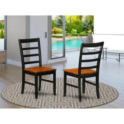 East West Furniture Parfait Chair With Wood Seat - Black & Cherry Finish., Set Of 2 In Blue