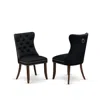 East West Furniture Parson Chairs - Black Linen Fabric Padded Dining Chairs, Set Of 2, Mahogany