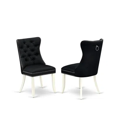 East West Furniture Parson Dining Chairs - Black Linen Fabric Padded Chairs, Set Of 2, Linen White