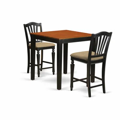 East West Furniture Pbch3-blk-c 3 Pc Pub Table Set - High Top Table And 2 Kitchen Chairs.