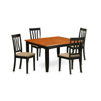 East West Furniture Pfan5-bch-c 5 Pc Kitchen Table Set-dining Table And 4 Wood Dining Chairs In Brown