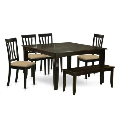 East West Furniture Pfan6-cap-c 6 Pc Formal Dining Set-dining Table With Leaf And 4 Chairs Plus A Bench. In Brown