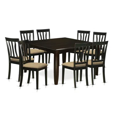 East West Furniture Pfan7-cap-c 7 Pc Dining Room Set For 6-square Dining Table With Leaf And 6 Dining Chairs In Black