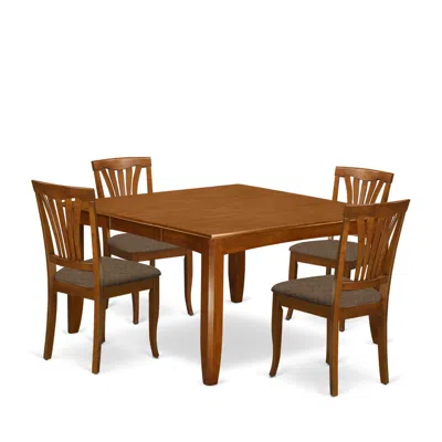 East West Furniture Pfav5-sbr-c 5 Pc Dining Room Set-square Table With Leaf And 4 Dining Chairs In Brown