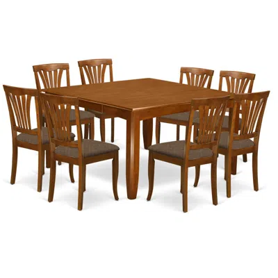 East West Furniture Pfav9-sbr-c 9 Pc Dining Room Set-dining Table With Leaf And 8 Dinette Chairs. In Brown