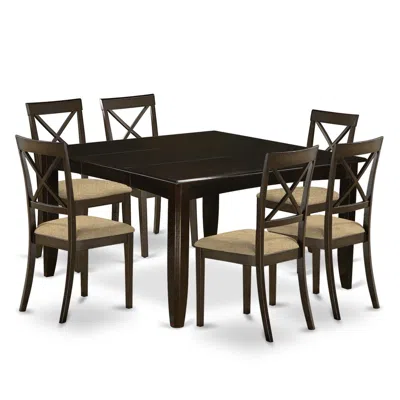 East West Furniture Pfbo7-cap-c 7 Pc Dining Room Set-table With Leaf And 6 Kitchen Chairs.