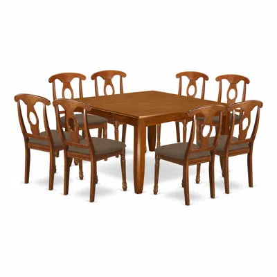 East West Furniture Pfna9-sbr-c 9 Pc Dining Room Set-kitchen Table With Leaf And 8 Dinette Chairs. In Brown