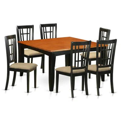East West Furniture Pfni7-bch-c 7 Pc Dining Room Set-dining Table And 6 Wooden Dining Chairs In Brown