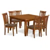 East West Furniture Pfpo7-sbr-c 7 Pc Dining Set-square Dining Table With Leaf And 6 Dining Chairs In Brown