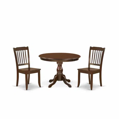 East West Furniture Piece Kitchen Set - Mahogany Dining Table And 2 Mahogany Wooden Dining Chairs In Brown