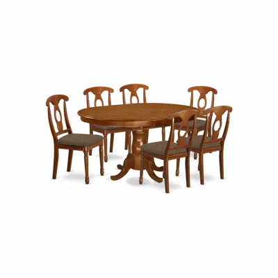 East West Furniture Pona7-sbr-c 7 Pc Dining Room Set-and Oval Dining Table With Leaf And 6 Dining Chairs In Brown