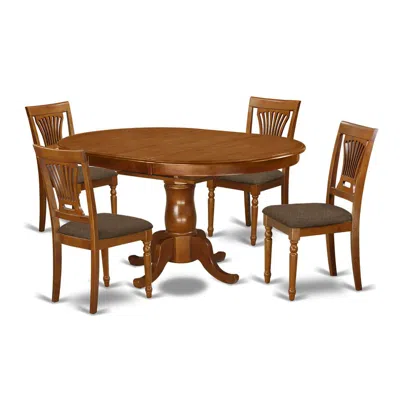 East West Furniture Popl5-sbr-c 5 Pc Set Portland Dining Table Having 18" Leaf And 4 Cushiad Kitchen Chairs In Saddle Br