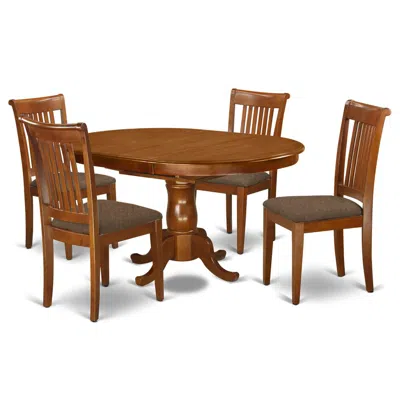 East West Furniture Port5-sbr-c 5 Pc Dining Room Set For 4-oval Dining Table With Leaf And 4 Dining Chairs In Brown