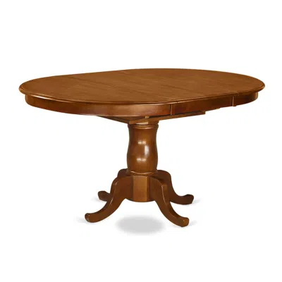 East West Furniture Portland Single Pedestal Oval Dining Table With 18" Extension Butterfly Leaf In Saddle Brown Finish