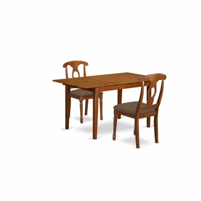 East West Furniture Psna3-sbr-c 3 Pcrectangular Kitchen Table Having 12in Leaf And 2fabric Dinette Chairs In Saddle Brow