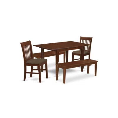 East West Furniture Psno5c-mah-c 5 Pc Dining Room Set- Table With 2 Dining Table Chairs And 2 Benches In Gold
