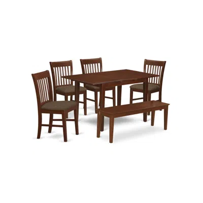 East West Furniture Psno6c-mah-c 6 Pc Dining Room Set With Bench -table With 4 Dining Table Chairs And Bench