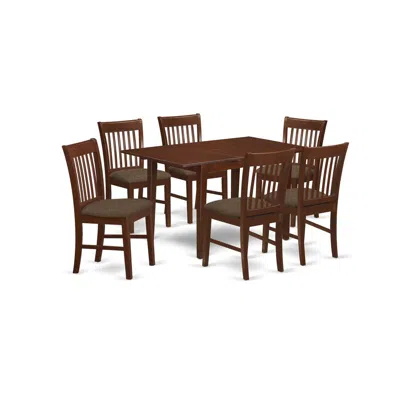 East West Furniture Psno7-mah-c 7 Pc Kitchen Dinette Set- Table With 6 Kitchen Dining Chairs In Brown