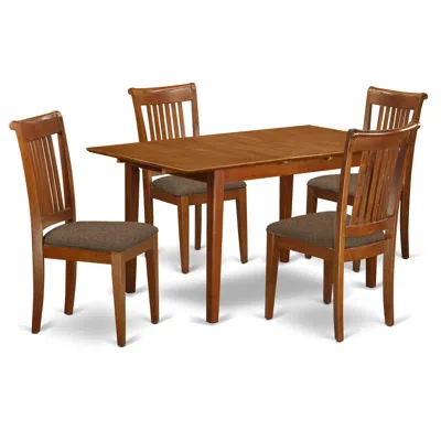 East West Furniture Pspo5-sbr-c 5 Pc Small Kitchen Table Set Table With Leaf And 4 Dining Chairs