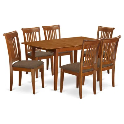 East West Furniture Pspo7-sbr-c 7 Pc Set Rectangular Kitchen Table Featuring 12" Leaf And 6fabric Kitchen Chairs In Sadd In Black