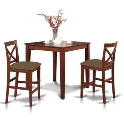 East West Furniture Pubs3-brn-c 3 Pc Counter Height Dining Set-pub Table And 2 Stools In Brown