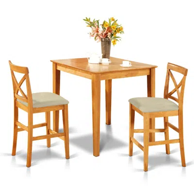 East West Furniture Pubs3-oak-c 3 Pc Counter Height Table Set-pub Table And 2 Kitchen Counter Chairs In Blue