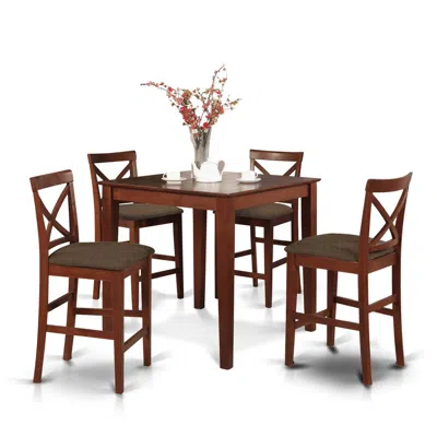 East West Furniture Pubs5-brn-c 5 Pc Counter Height Dining Set-gathering Table And 4 Counter Height Chairs In Blue