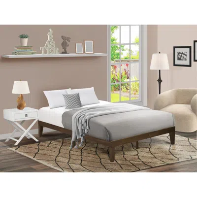 East West Furniture Queen Platform Bed Frame With 4 Solid Wood Legs And 2 Extra Center Legs - Walnut Finish