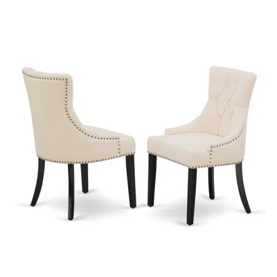 East West Furniture Riona Parson Chairs With Light Beige Linen Fabric - Black Finish - Set Of 2, Frp1t02