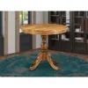 East West Furniture Round Dining Table Natural Acacia Color Table Top Surface And Asian Wood Round Table Pedestal Legs -