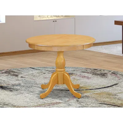 East West Furniture Round Wood Table Oak Color Table Top Surface And Asian Wood Table Pedestal Legs -oak Finish In Blue