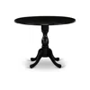 East West Furniture Round Wood Table Wire Brushed Black Color Table Top Surface And Asian Wood Drops Leave Kitchen Table In Black