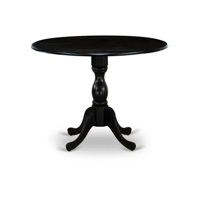 East West Furniture Round Wood Table Wire Brushed Black Color Table Top Surface And Asian Wood Drops Leave Kitchen Table