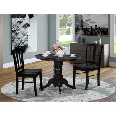 East West Furniture Shdl3-blk-w - 3-pc Modern Dinette Room Set - 2 Wooden Dining Chairs And 1 Dining Table - Black Finis