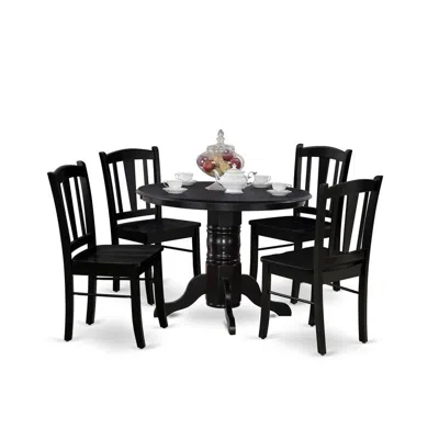 East West Furniture Shdl5-blk-w - 5-pc Kitchen Dining Room Set - 4 Dining Room Chairs And 1 Wood Dining Table - Black Fi