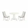 East West Furniture Shfo3-whi-44 3-pc Kitchen Room Table Set Includes 1 Pedestal Dining Table And 2 Light Grey Linen Fab